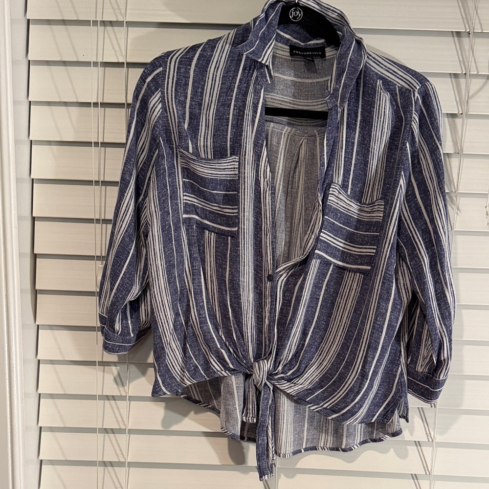 Navy and White Striped Button-Down Shirt